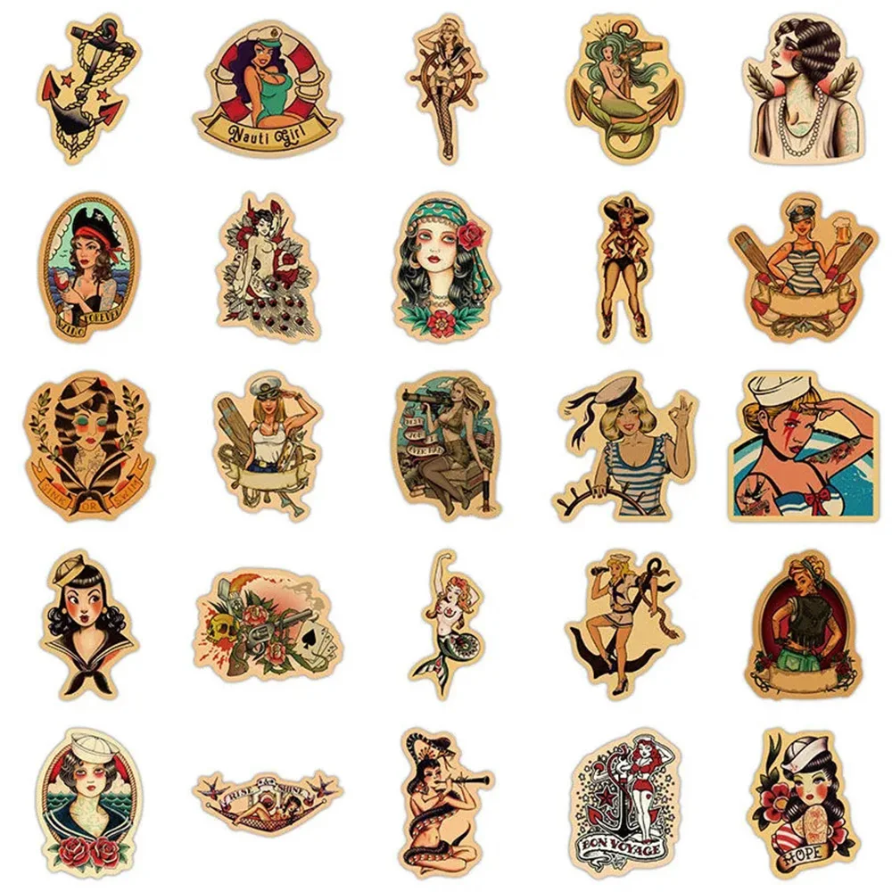 10/30/50/100pcs Retro Sexy Pin Up Girls Stickers Adult Graffiti Decoration Sticker Phone Case Notebook Luggage Waterproof Decals