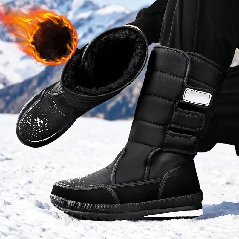

New Autumn and Winter Snow Outdoor Warm Thickened Non-Slip Waterproof Cotton Shoes for Men and Women with Fleece High-Top Large Size Cotton Boots