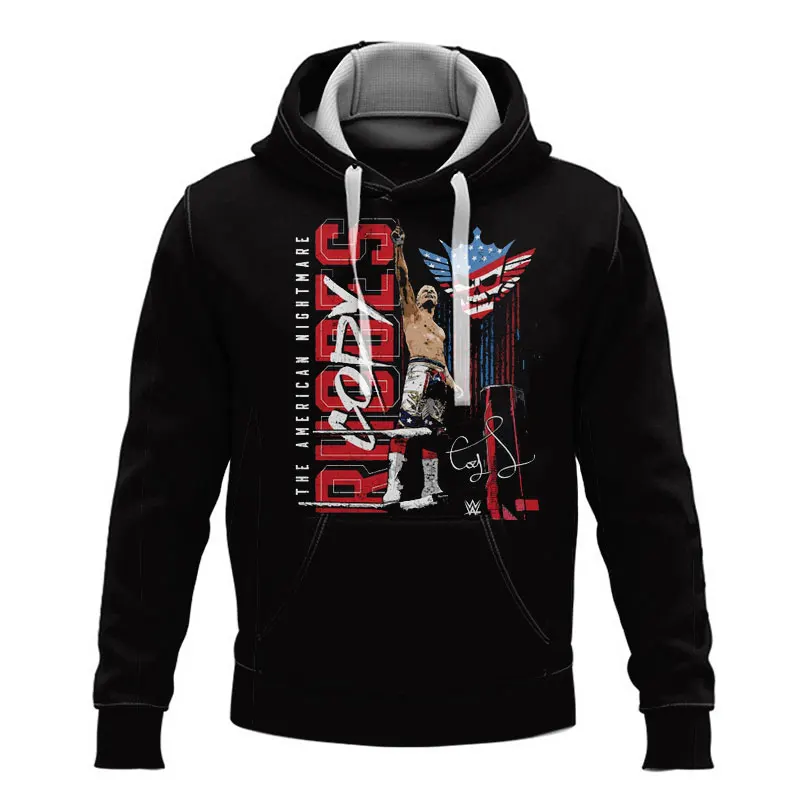 Spring and Autumn Men's 3D Printing Famous Wrestling Event Cody Rhodes Series Hoodie Children's Street Leisure Sports pullover