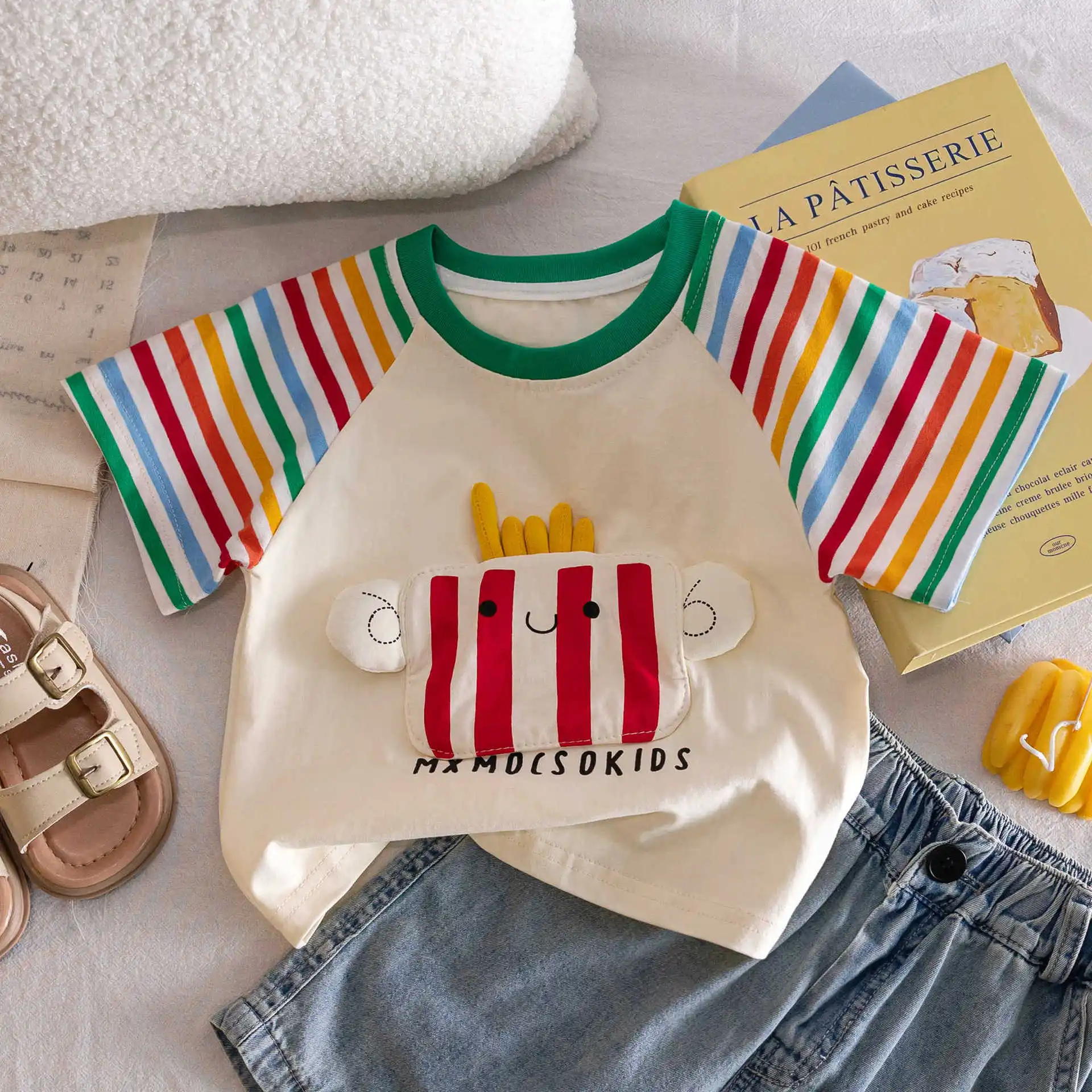 

Футболка для мальчиков и девочек, хлопковая, с коротким рукавом, летняя, детская, с мультяшным 3D-принтом, топ с объемной куклой