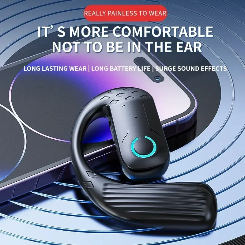 Bluetooth 5.4 Open Wireless Headset 180° Rotation Adjustable Left Right Ear Universal Earphone Mic Sport Business Music Ear-Hook