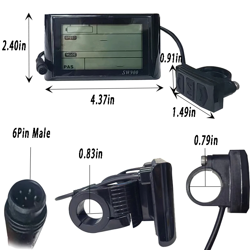 Display Electric Bike 48V SW900 Instrument Waterproof connector 6Pins Connector Monitor e-Bike Speeder Panel Bafang LCD Ourmeter