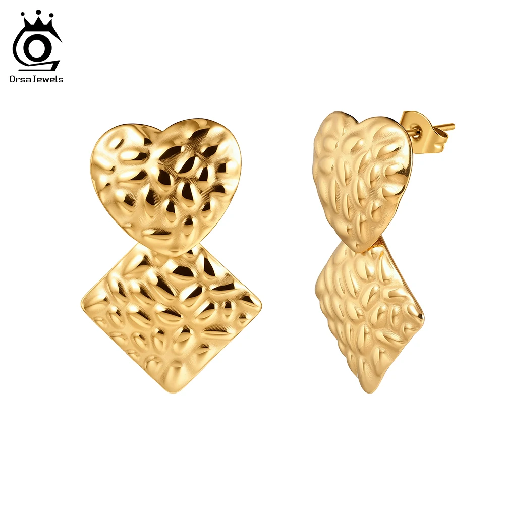

ORSA JEWELS Classic Heart Pendant Dangle Earrings Charm Geometry Drop Ear Party Stainless Steel Fashion Wedding Jewelry STGE02