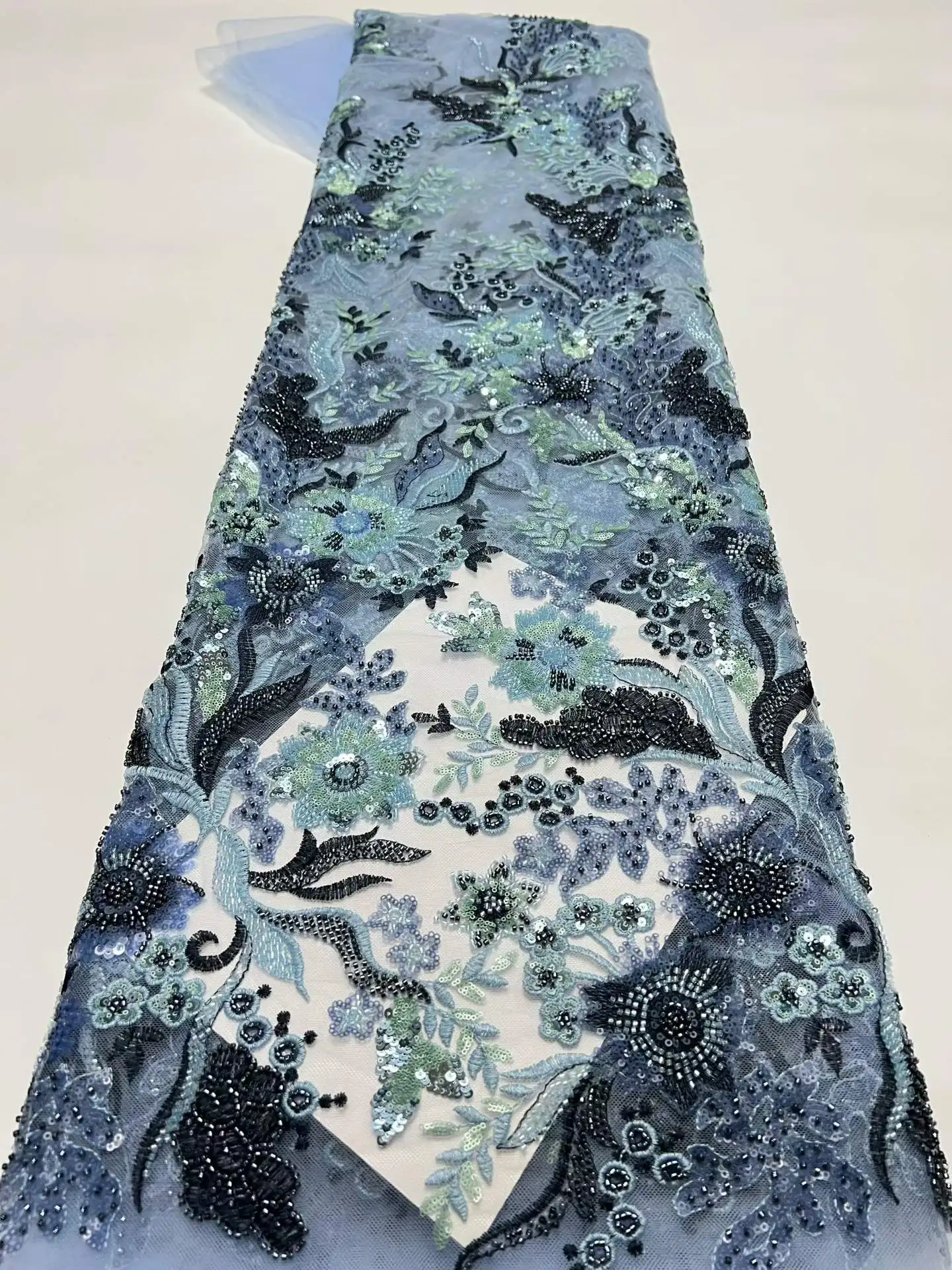 

5 ярдов африканской ткани с пайетками и бисером, высококачественный французский тюль, вышивка 2026 года, материал для свадебных платьев в нигерийском стиле