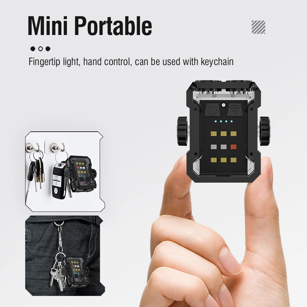 BORUiT LED Keychain EDC Flashlight Rotatable Type-C Rechargeable Torch Magnet UV Work Light Relieve stress Camping Lantern