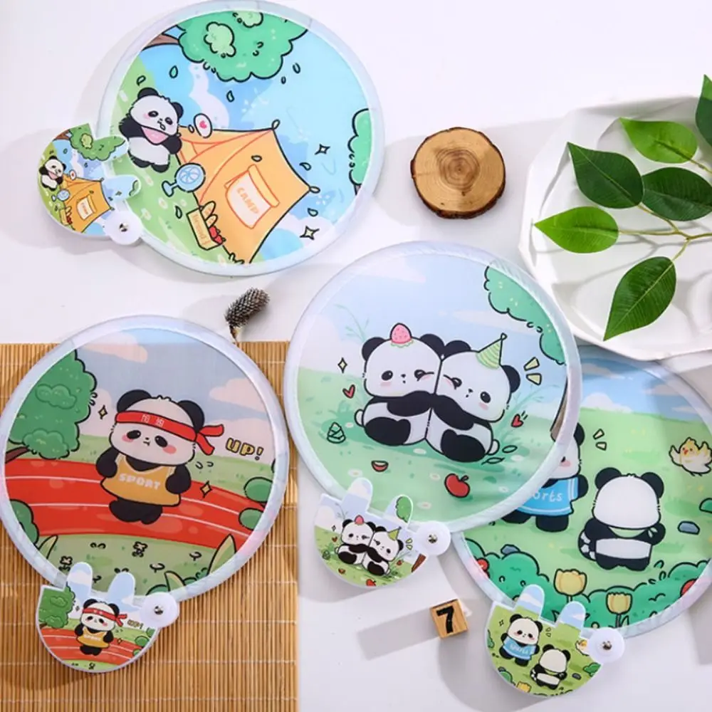 Folding Round Collapsible Pocket Fan Portable Mini Handheld Fan Cute Cartoon Pattern Foldable Fan