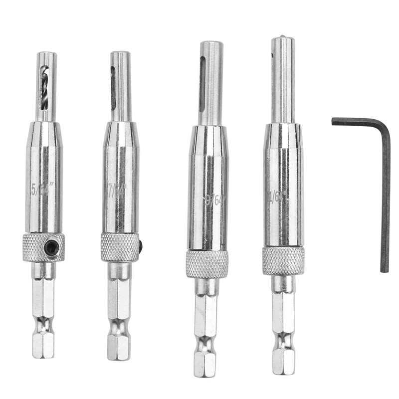 New Center Drill Bit Set 5 PCS Self Centering Hinge Tapper Core Drill Bit Set For Woodworking, Door Window Drill Bits