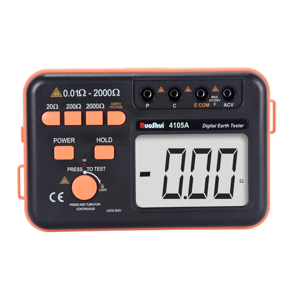 

4105A RuoShui 2000ohm 200V Digital Earth Resistance Tester Earth Meter Ground Resistance Meter