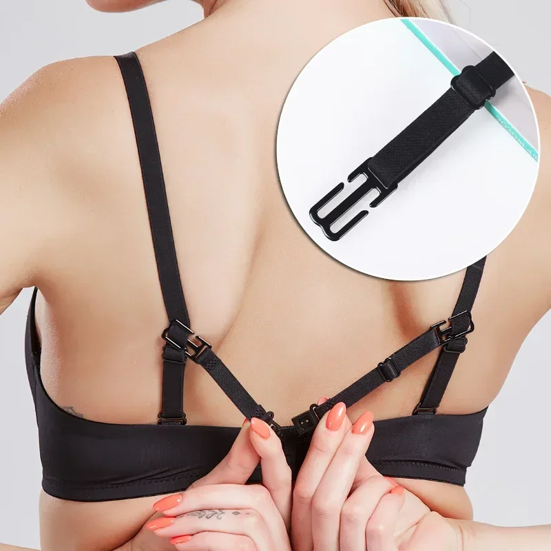 2pcs Bra Straps Anti-slip Adjustable Connnector Holder Belt Underwear Elastic Shoulder Belt Buckle Fastener Accessories 1.0cm