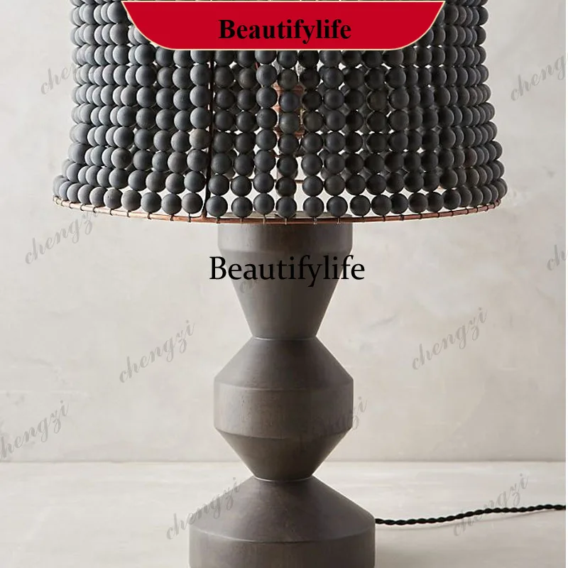 M138 French wood floor lamp feeling handmade beaded lampshade creative retro villa folk living room bedroom table lamp