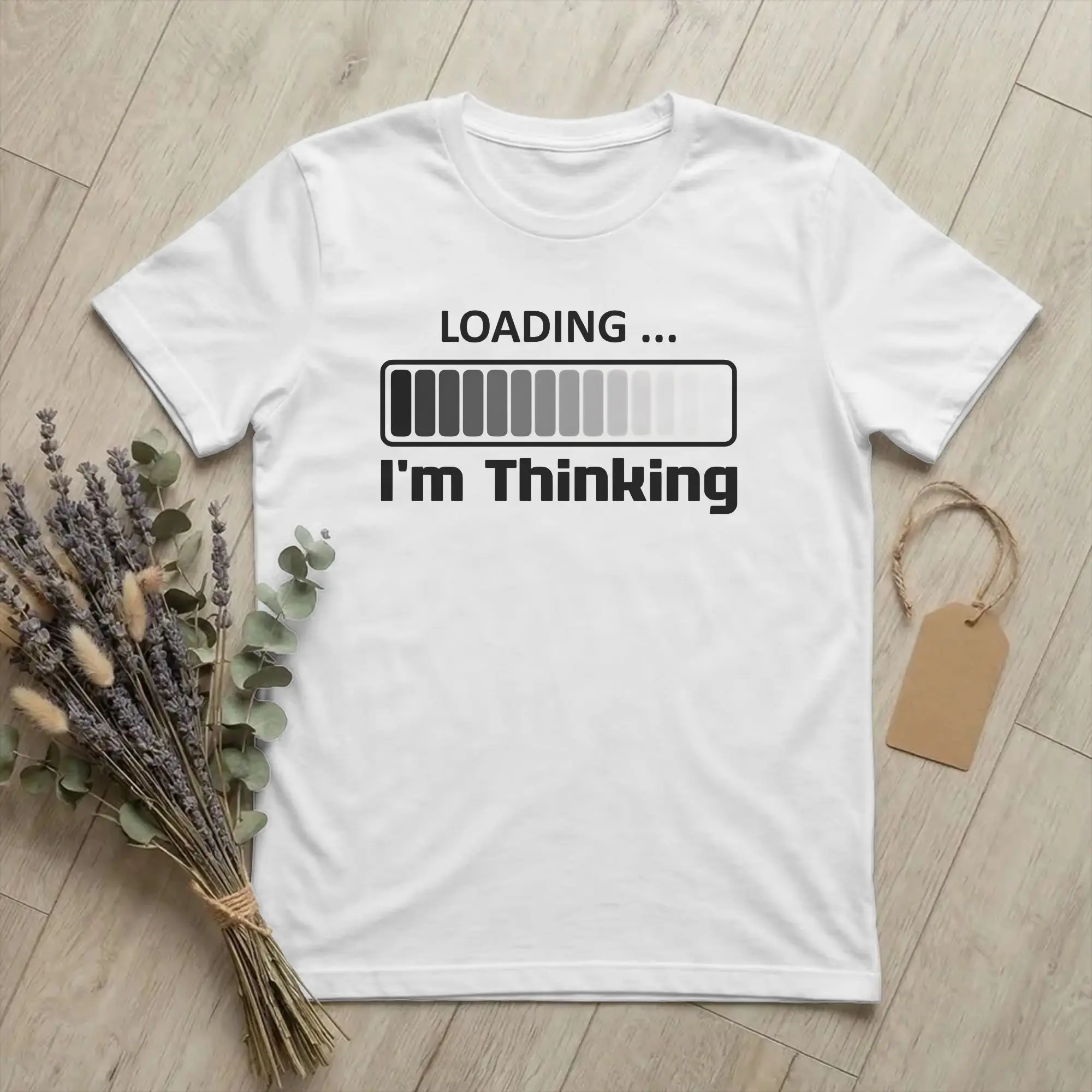 Casual I'm Thinking  Now Loading T-Shirt Men Cotton Short Sleeve  Round Neck Summer Tops Shirts
