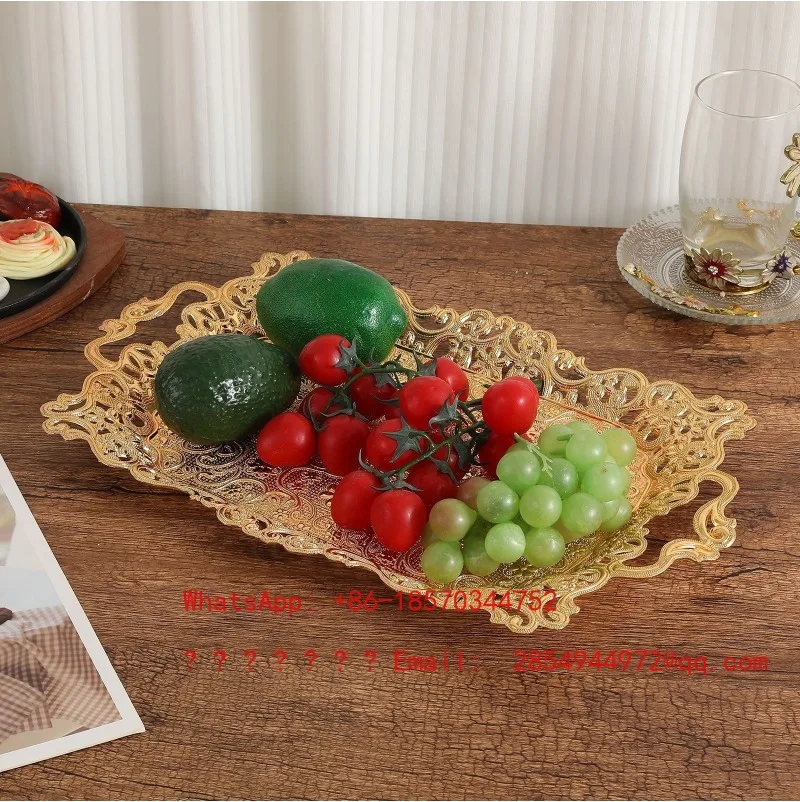 European Gold Tray Hollow Rectangular Fruit Plate Living Room Home Storage Plate