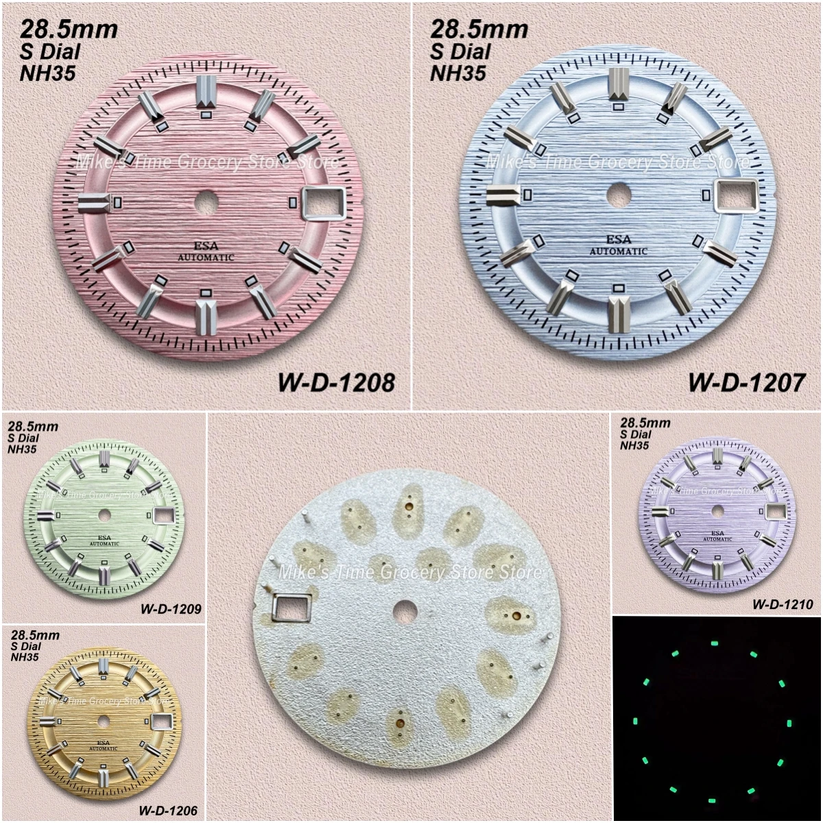 

28.5mm S Logo 3D Stripe Dial Suitable NH35/NH36/4R/7S Movement Green Luminous High Quality Watch Modification Accessories