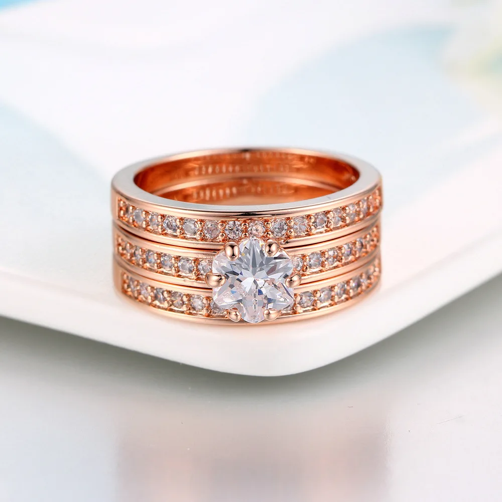 

3pcs/set Trend Rings for Women Wedding Austrian Crystal crystal Silver Rose Gold Color Jewelry Gift accesorries free shipping