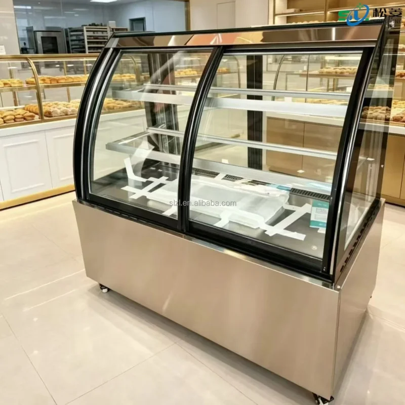 custom.Stainless Steel Cake Showcase Cooled Pastry Display Chiller Heating Wire Defogging Glass Door Cooler