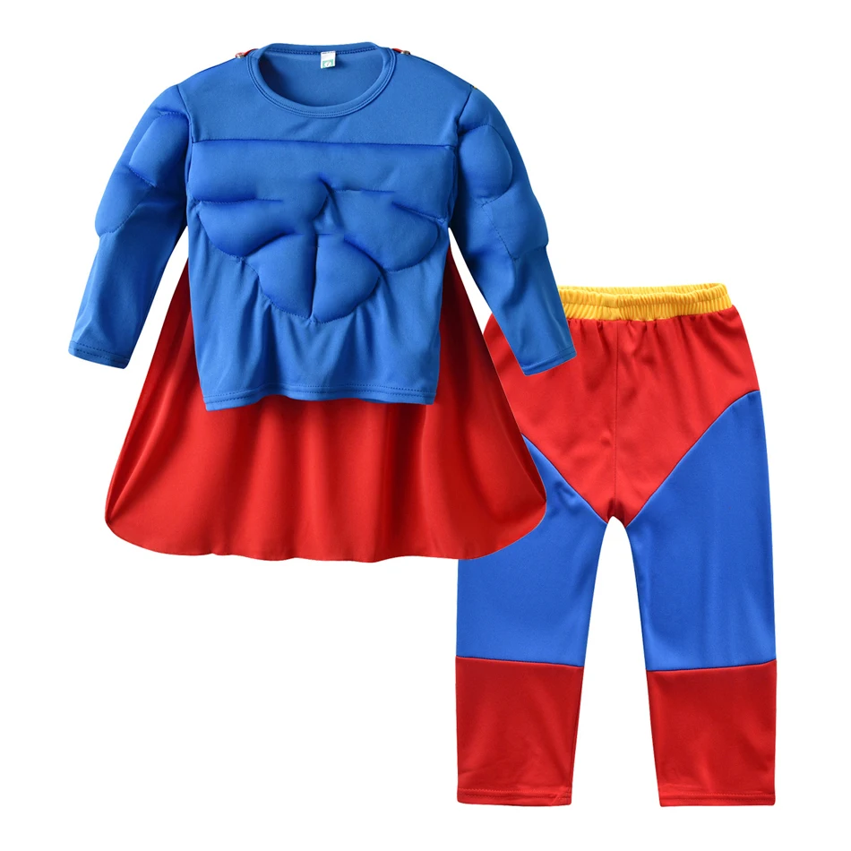 MARVEL Boy Spiderman Captain America Iron Hulk Panther Thor Cosplay Muscle Clothing Set Halloween Cloak Costume 2-8T