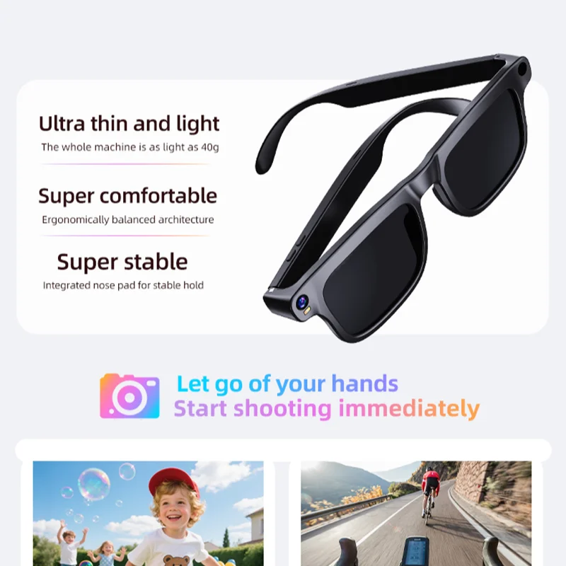 New Smart Glasses 4K Camera Photo Music Sunglasses Headphones Wireless Bluetooth Call Headset Voice Translation Sunglasses