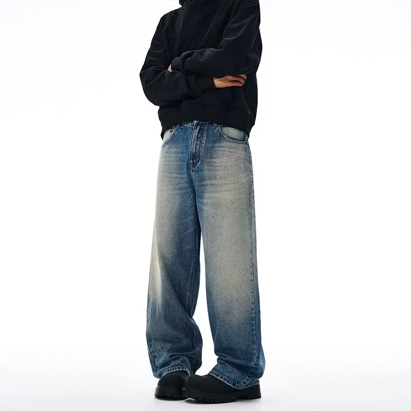 الرجال حجم كبير المألوف الربيع والخريف غسلها مستقيم الساق الجينز الرجعية تنوعا فضفاضة و البالية سراويل تقليدية جديد