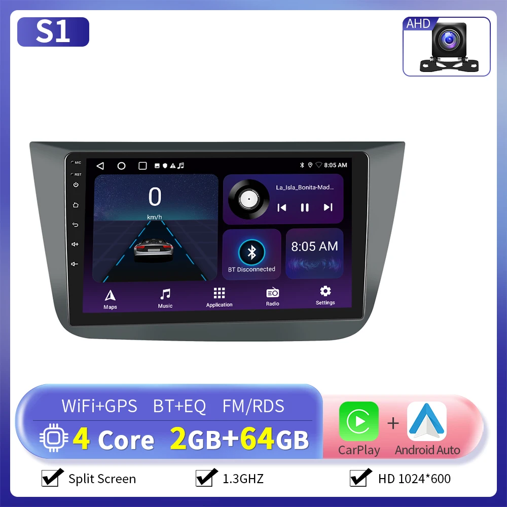 Camecho 6 + 128G 8Core Draadloze CarPlay Andorid Auto Radio Voor SEAT ALTEA 2004-2016 (LHD) GPS Stereo 4G WiFi Multimedia Speler - afbeelding 1
