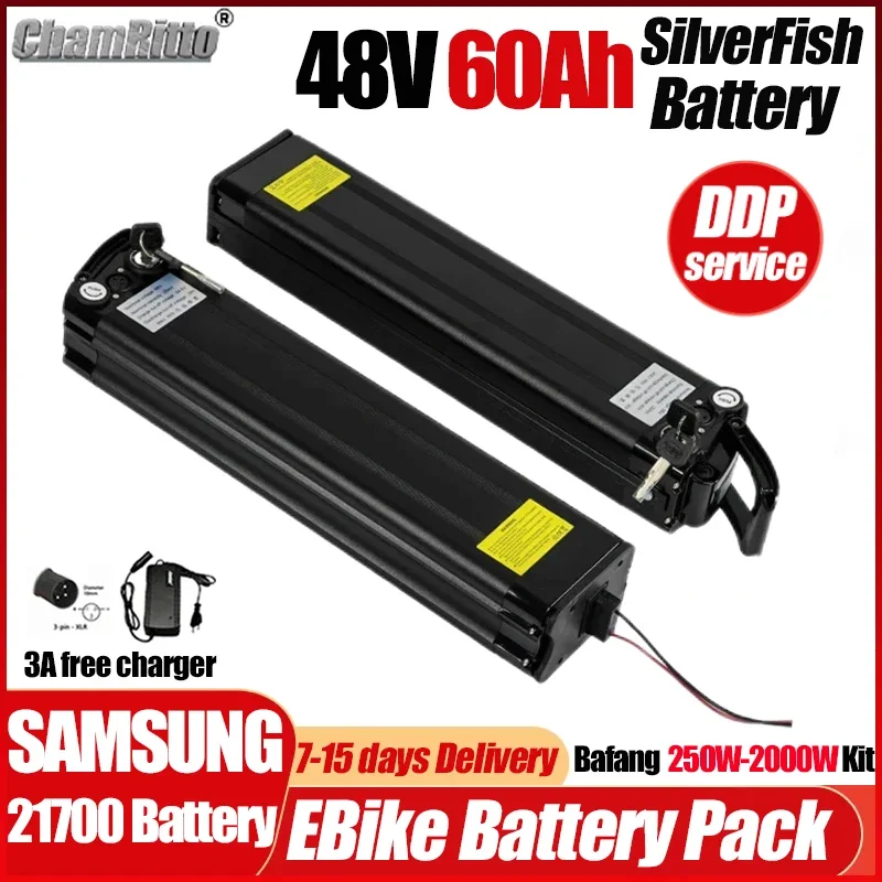 

48 В 30 Ач SilverFish Accu Сменный складной электрический велосипед Akku 40 60 Ач Bafang 1000 Вт Cruiser аккумулятор Cham-rider 35 50 Ач 2000 Вт