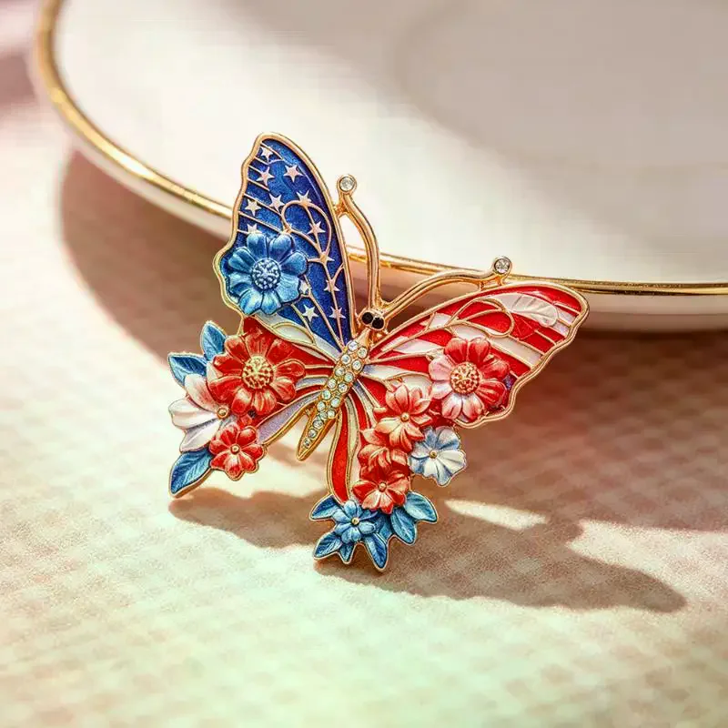 American Flag Butterfly Brooches For Women Unisex Enamel USA 250 Independence Day Flower Butterfly Office Party Brooch