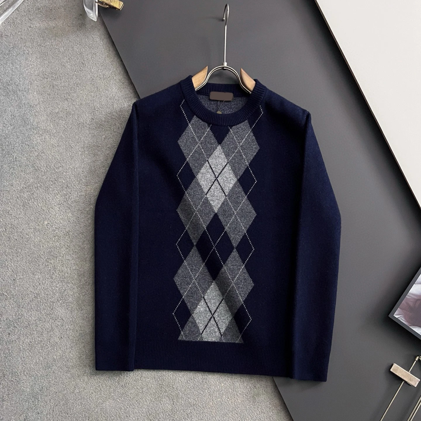 

LP Italian knitted sweater spliced rhombus wool casual sweater