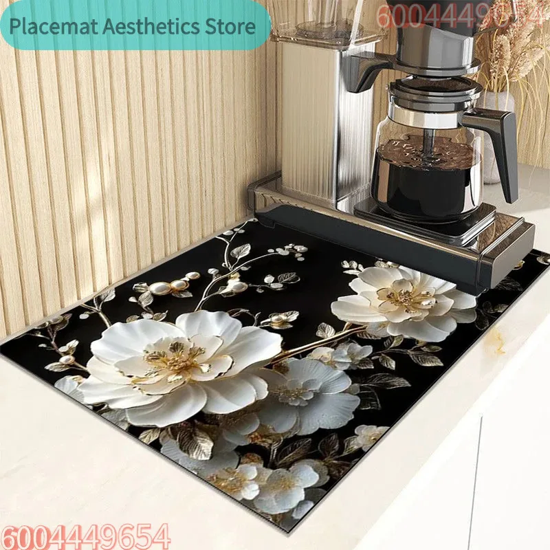 Fashion Floral Coffee Machine Drying Pad Absorptive  Mat Used For Kitchen  Restaurant Coffee Machine Pad Home Decor