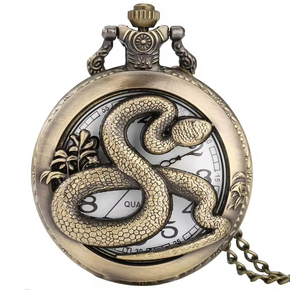 Vintage Animal Steampunk Gift Necklace Pendant Jewelry Accessories Zodiac Snake Quartz Pocket Watch With Chain
