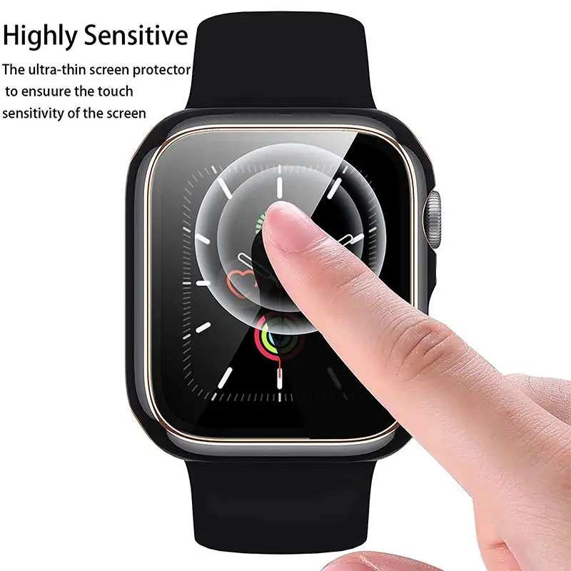 Glass+Case For Apple Watch Series 9 8 7 45mm 41mm Bumper Screen Protector+Cover For iWatch 6 5 4 SE 44mm 42mm 40mm 38mm PC Shell