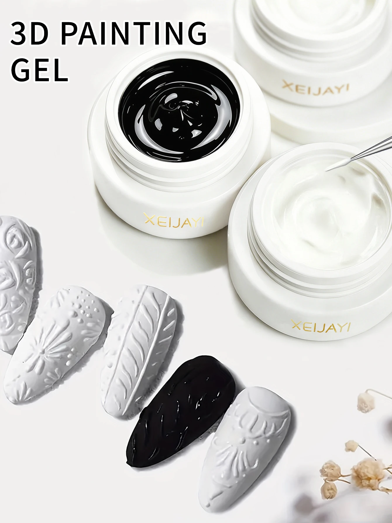 1/2 Stück schwarz-weißes Modellier-Nagelgel, 3D-Reliefeffekt, DIY-Nagelkunst-Gel, geeignet für die Maniküre zu Hause.