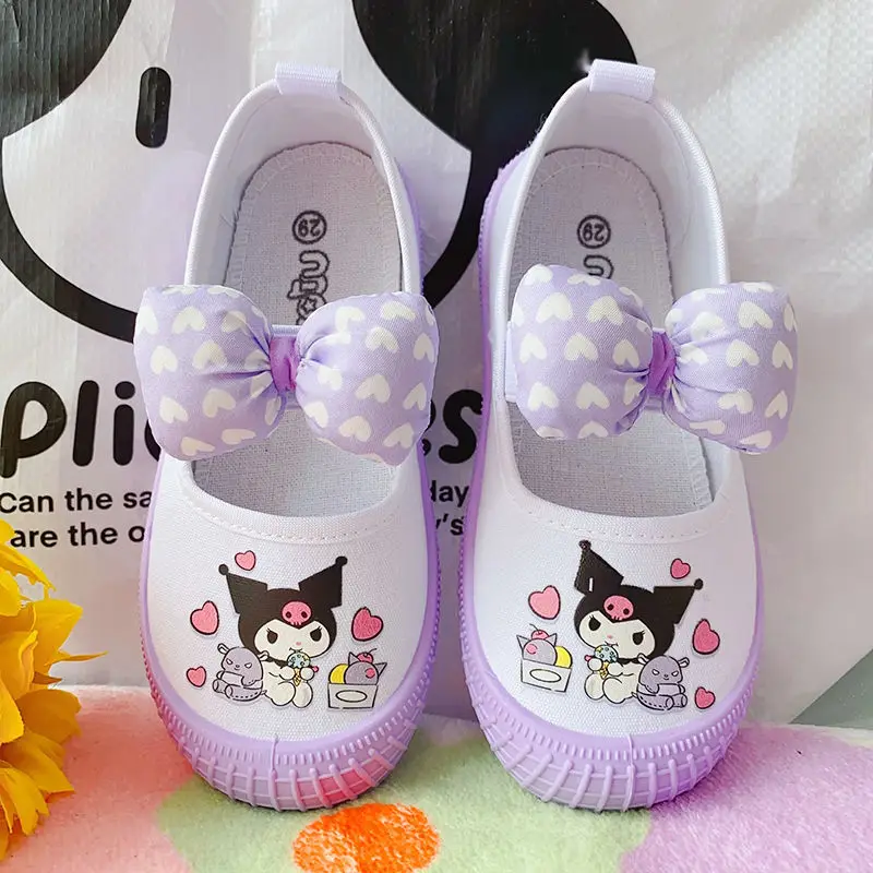 Kawaii Anime Sanrios My Melody Kuromi Kids Soft Sole Shoes Cinnamoroll Students Versatile Canvas Cartoon Shoes Girl Indoor Shoes