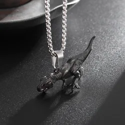 Retro Domineering Dinosaur Tyrannosaurus Rex Necklace for Men Stainless Steel Personality Jewelry Male Chain Hip Hop Pendant