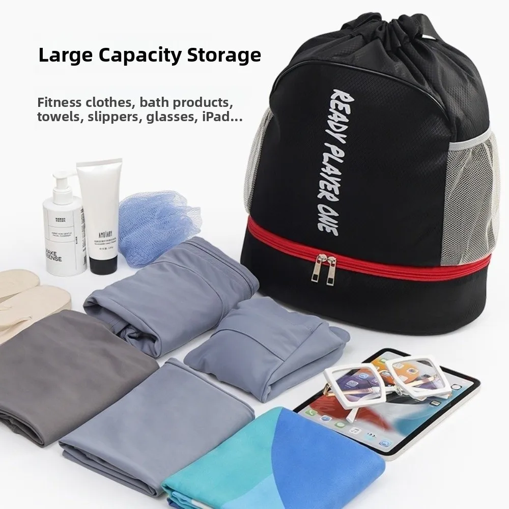 حقيبة ظهر للسباحة مقاومة للماء، حقيبة رياضية برباط للفصل الجاف والرطب، حقيبة لياقة بدنية خفيفة الوزن وأشرطة قابلة للتعديل