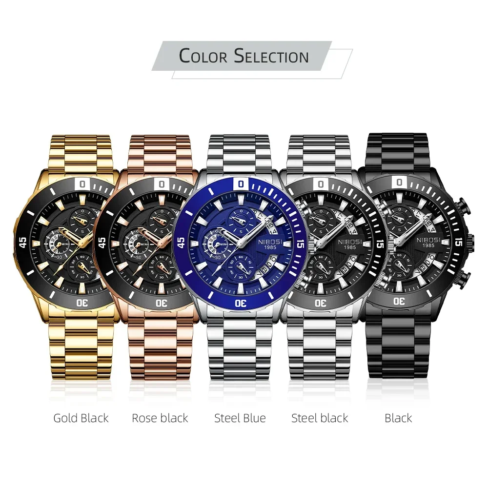 NIBOSI Luxury Mens Watches Big Top Brand Sport Waterproof Watch Men Chronograph Quartz Clock Date WristWatches Relogio Masculino