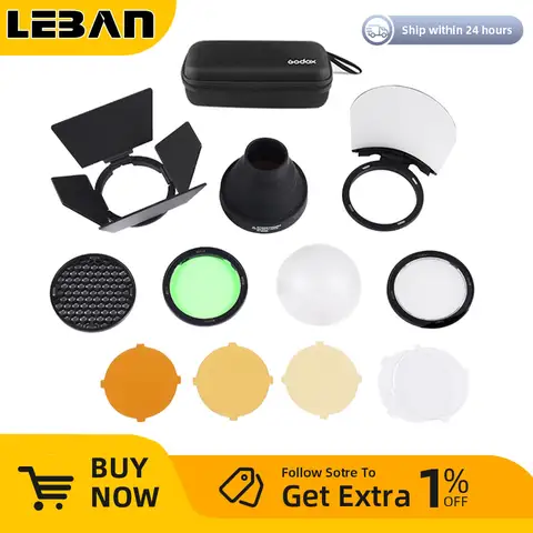 Godox AK-R1 Flash Light Accessories Kit Barn Door Snoot, Color Filter, Reflector, Honeycomb, Diffuser Ball for Godox AD200 H200R