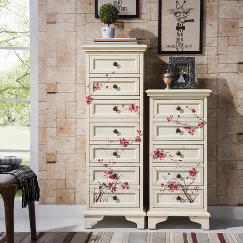 YFY American solid wood chest of drawers, European-style decorative cabinets, seven chest cabinets, retro and old painted