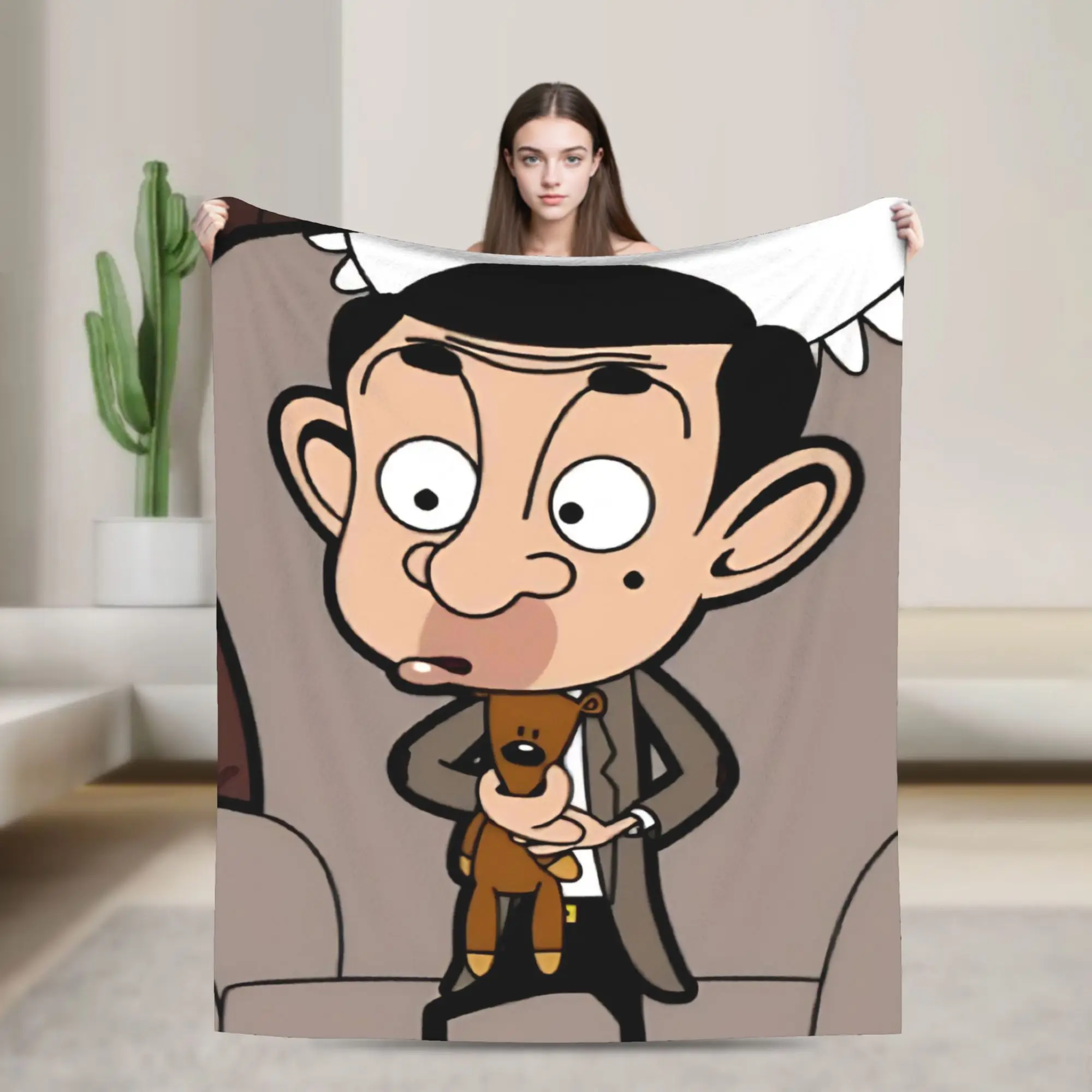 Funny Mr. Beans Blankets Cartoon  Fuzzy Funny Breathable Throw Blankets for Home Spring Autumn,