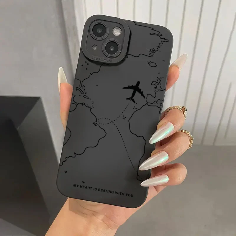 Coque de protection pour téléphone inspirée des itinéraires aériens pour iPhone 17 16 15 14 13 12 11 Pro Max 16E 17E 7 8 16 Plus X XS