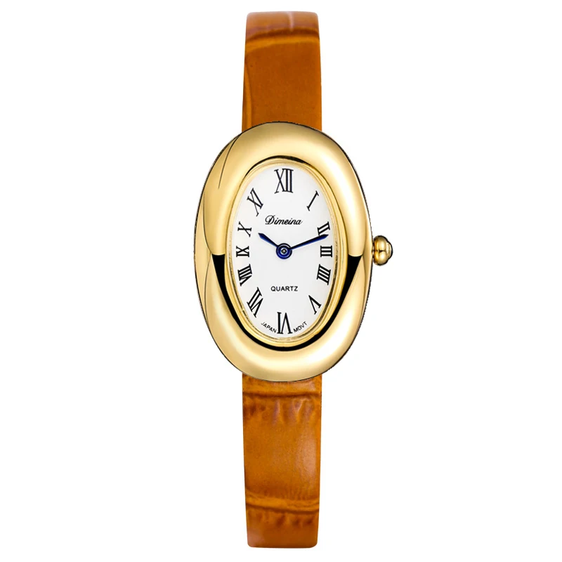 Reloj de cuarzo para mujer, Reloj de lujo con números romanos, Reloj ovalado Simple Vintage, Reloj de pulsera de cuero negro Orologio dorado y plateado