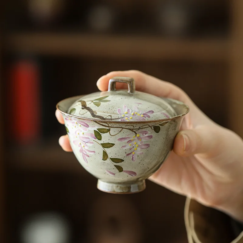 

Hand-painted Wisteria Flower Travel Tea Set Kit Ancient Tea Maker Organizer Portable Camping Handbag Accessories