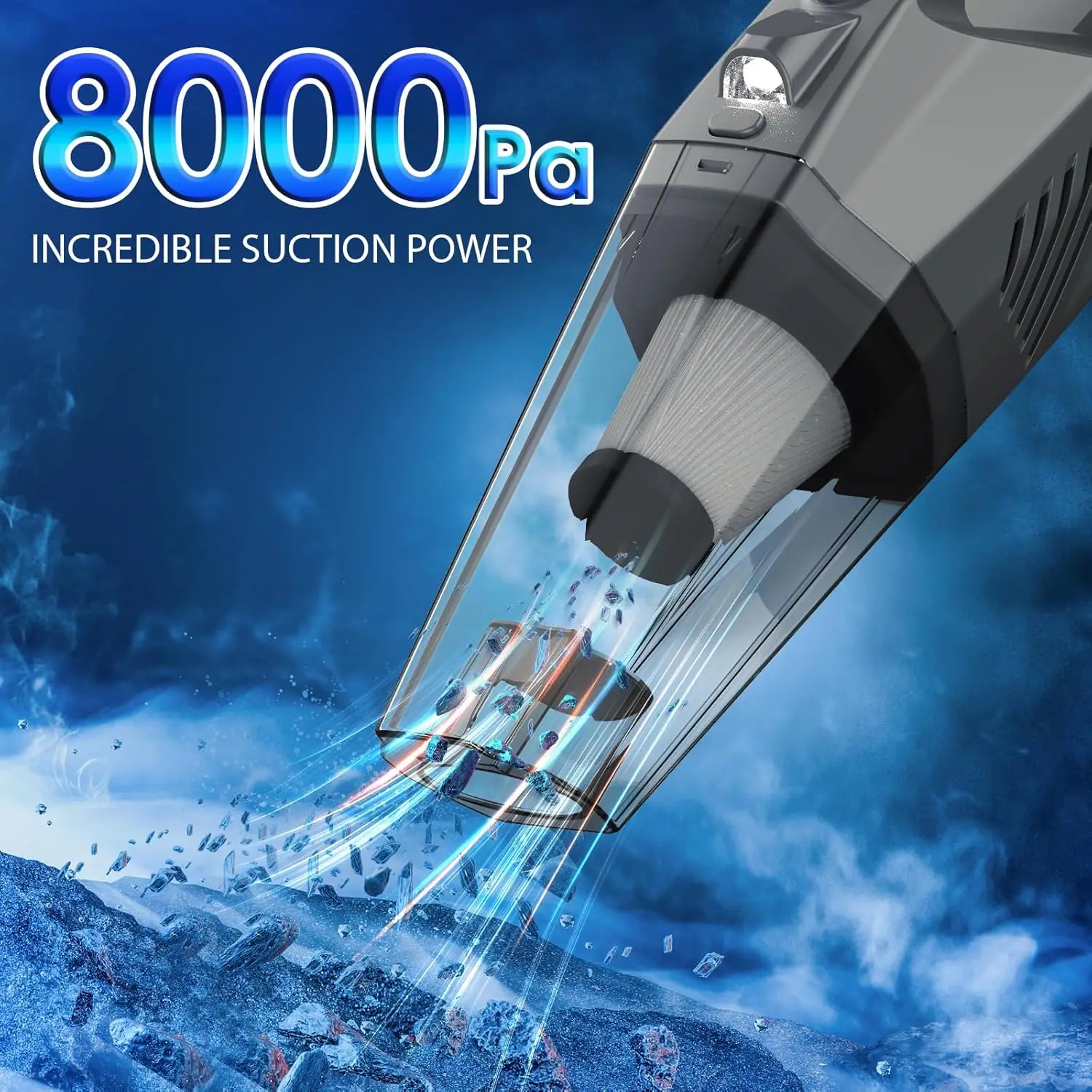 Car Cleaning Kit, 8000PA Vacuum, 7Pcs Brush Set, Gray Interior Detailing Kit