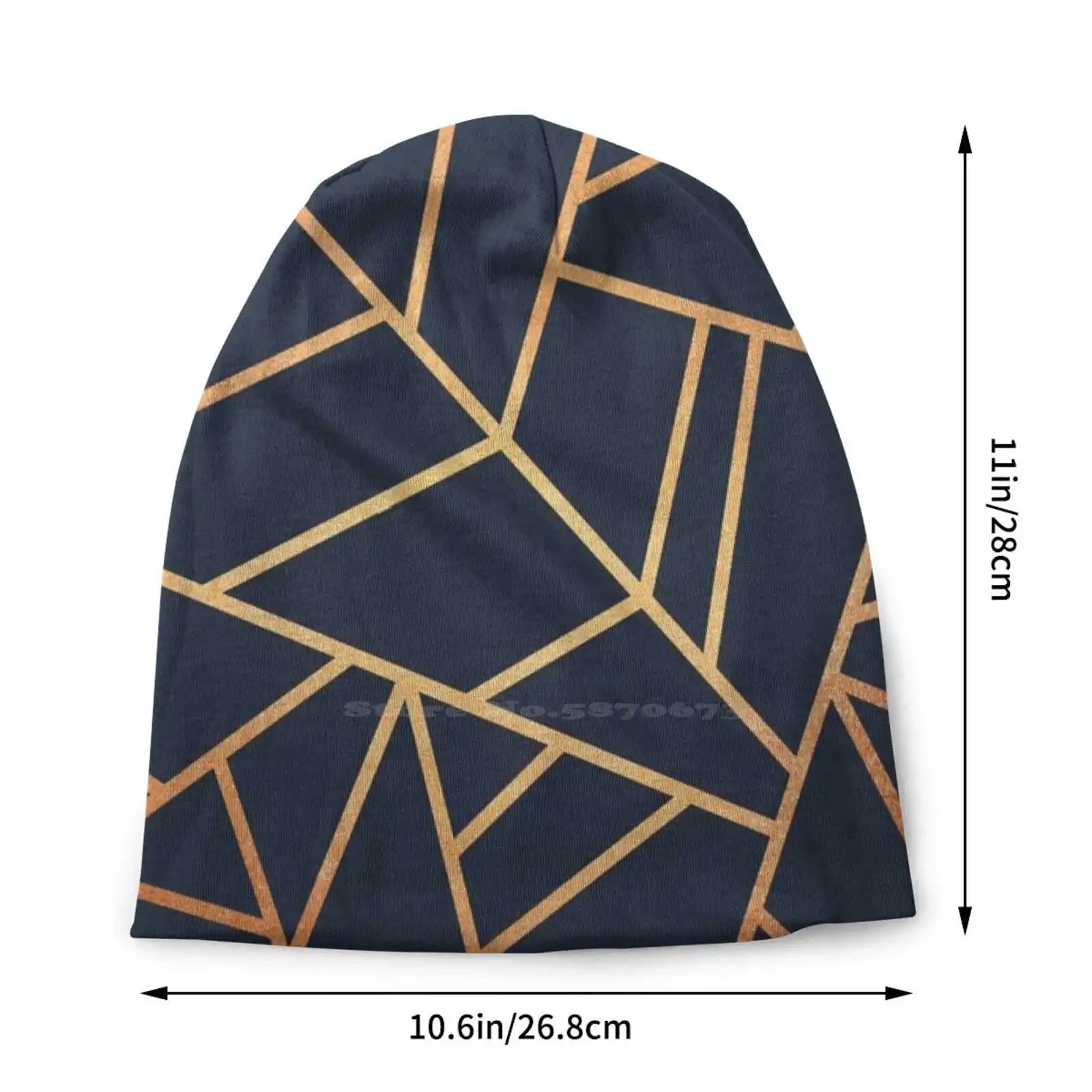 Copper And Midnight Navy Knitted Hat Warm Beanie Outdoor Caps Graphic Pattern Abstract Lines Mosaic Modern Geometry Geomeric