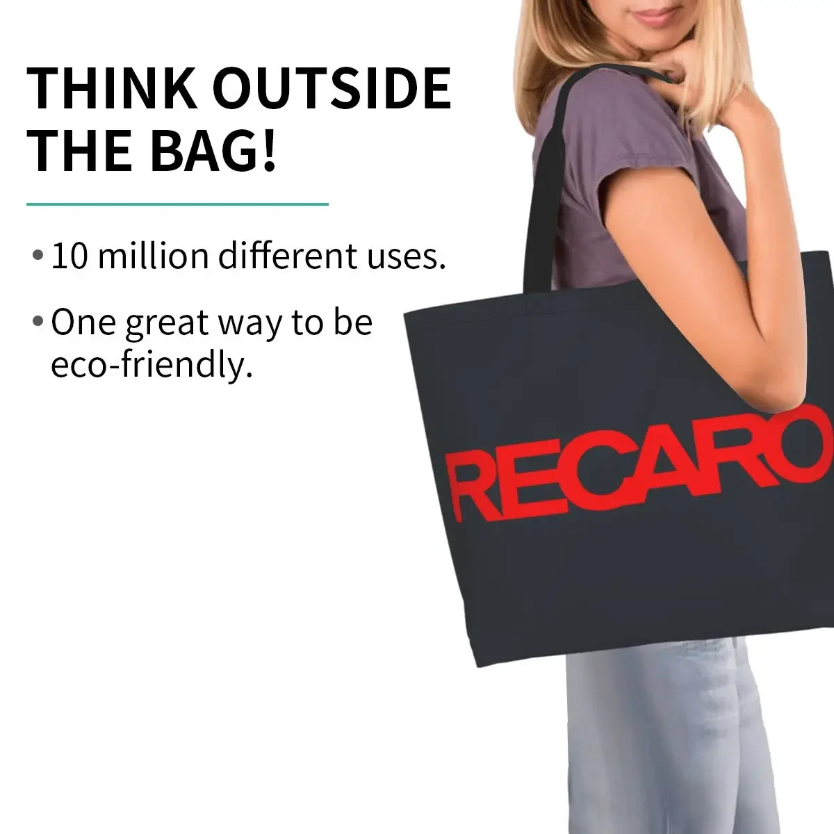 Recaros Logo Groceries Tote Shopping Bags Women Fashion Canvas Shoulder Shopper Bags Big Capacity Handbag