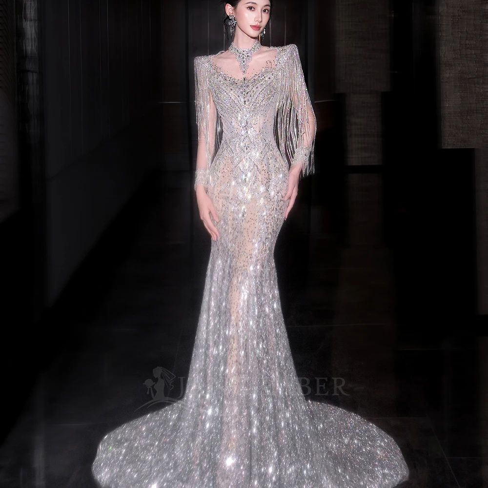 

Customized Charming Short Sleeve Mermaid Wedding Dresses Scoop-Neck Gorgeous Tassel Luxury Bridal Dresses свадебное п