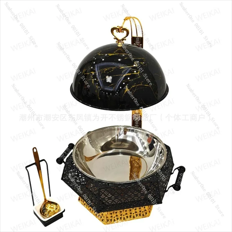 

Golden Stainless Steel Buffet Stove: Middle Eastern Luxury Round Alcohol Insulation Dry Pot