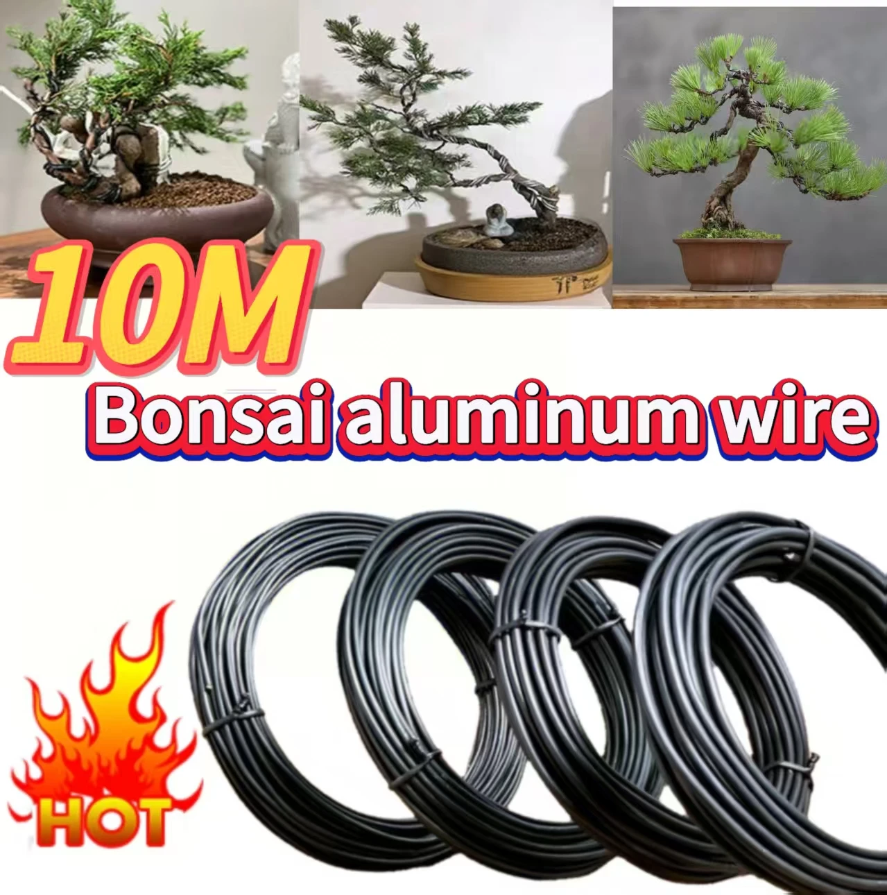 10m Aluminium Bonsai Training Wire; Plant Shaping Tool; Plant DIY Shaping Accessories, 1-3mm Black Size Alium Wire, Garden Tool