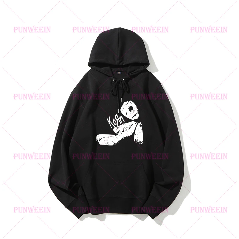 KORN 헤비 메탈 고스 레터 프린트 후드 하라주쿠 루즈 풀오버 Y2K 힙합 빈티지 블랙 펑크 밴드 스웨트 캐주얼 후디