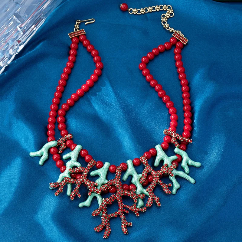 

HD European and American Fashion Trends, Literature and Art, Sweet and Fresh Ocean Coral, Glazed Beads, Heavy Industry Necklace