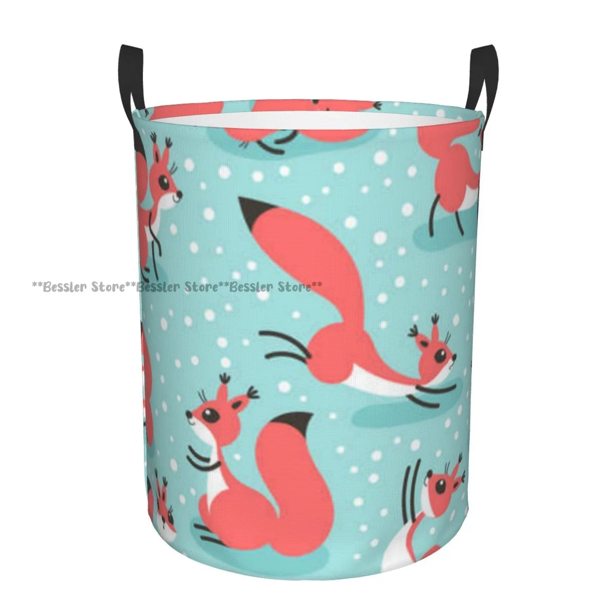 

Cute Squirrels Under Snowfall Winter Pattern Waterproof Storage Bag Household Dirty Laundry Basket Folding Clothes Organizer