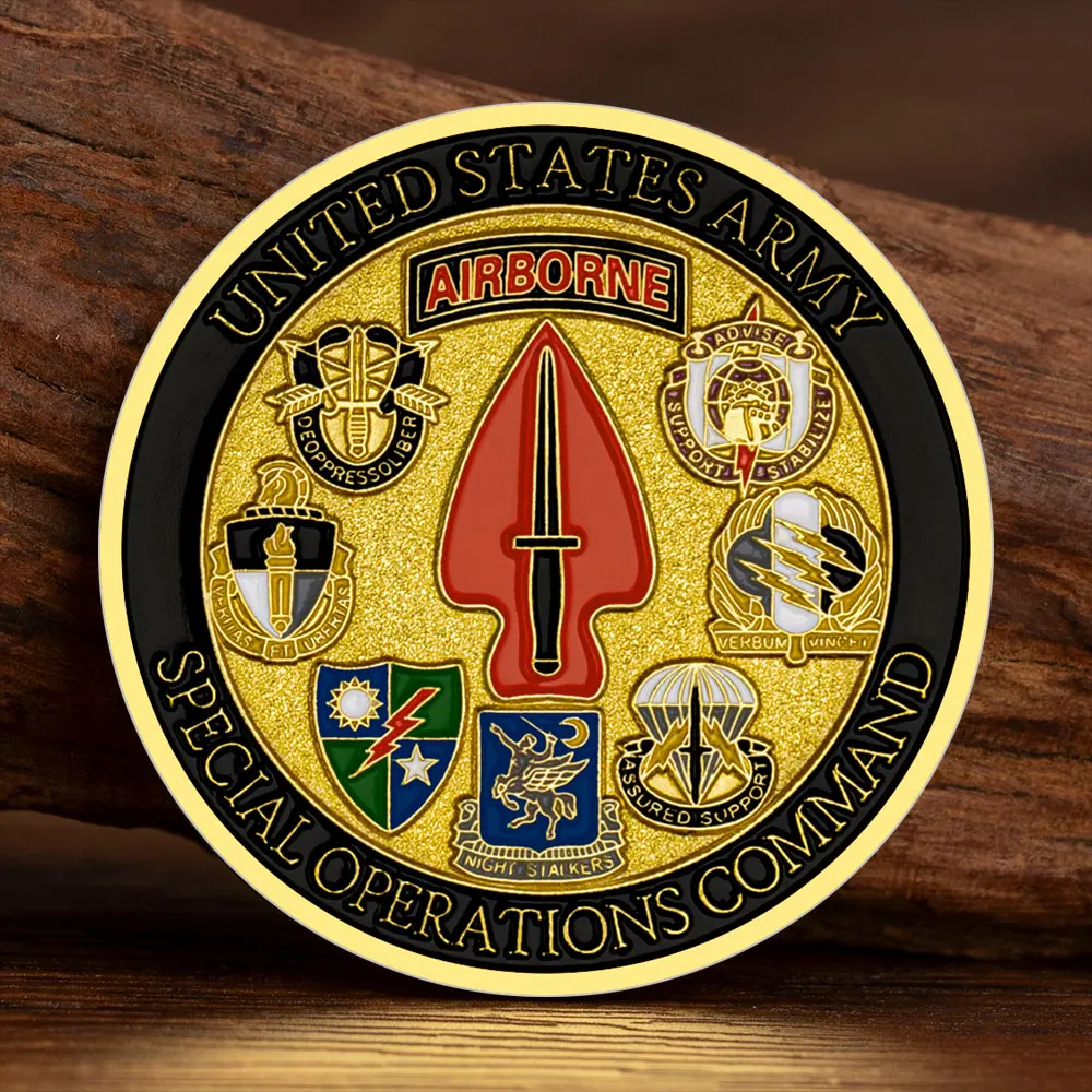 U.S.Army Airborne Memorial Souvenirs Coin Sine Pari Special Operations Command Gold Plated Collection Coins